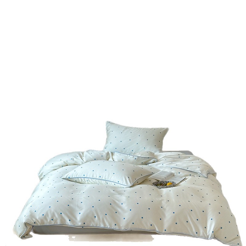 Minimalist Four-piece Tencel Sheet Set In Blue Polka Dot Pattern_voghion.com