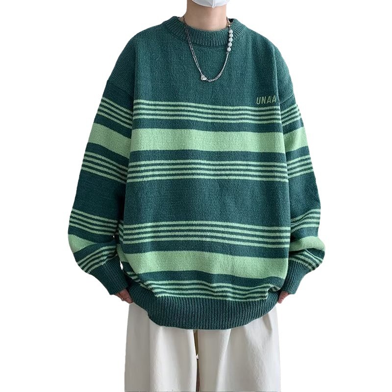 Suéter a rayas de moda en blanco y negro retro japonés de estilo perezoso, hombres y mujeres, sentido del diseño de otoño e invierno, suéter de punto de nicho