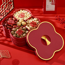 轻奢仿皮果盘家用多层干果盒分格带盖坚果糖果盒客厅零食盘收纳盘