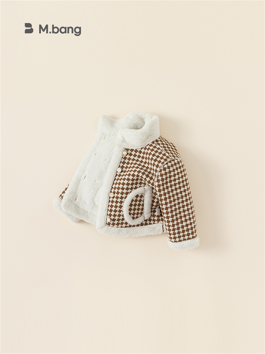 Babycity niños abrigo niñas retro Plaid invierno abrigo de piel engrosada ropa para niños Top DY23021