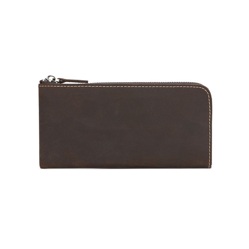 Men's retro Crazy Horse first-layer cowhide long wallet large-capacity genuine leather zipper wallet simple multi-card slot wallet