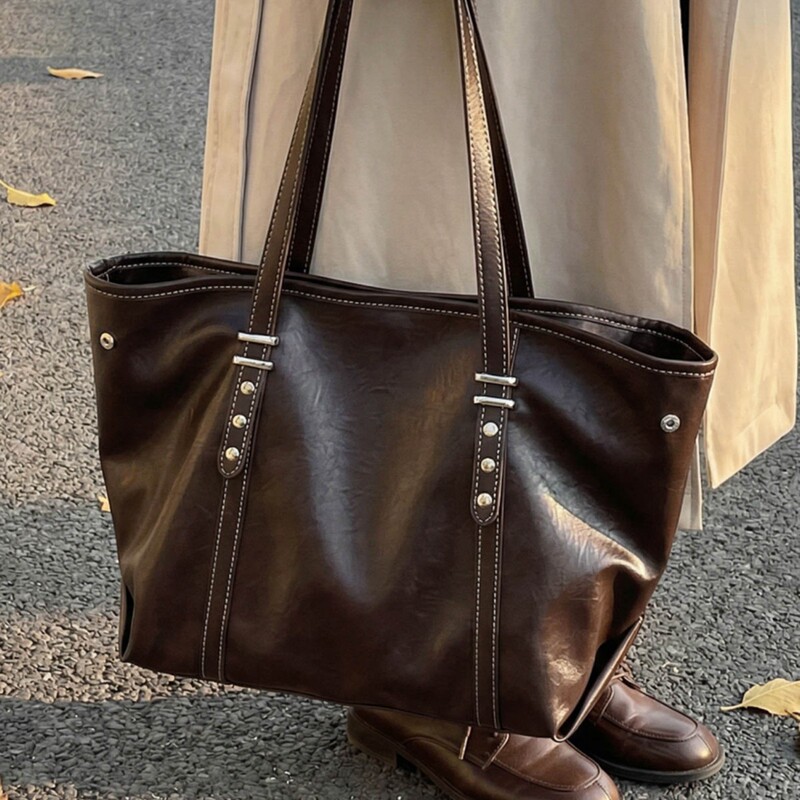 Large-Capacity Bag for Women, Versatile College-Style Shoulder Bag, Black Commuter Soft Leather Tote Bag, Casual Cross-Border Bag, Trendy Large-Capacity Bag for Women, Versatile College-Style Shoulder Bag, Black Commuter Soft Leather Tote Bag, Casual Cross-Border Bag, Trendy
