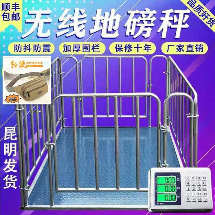 昆明无线畜牧秤称猪称牛称羊带围栏防抖上海耀华1-3吨电子地磅秤