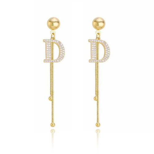 Korean version of the new S925 silver needle temperament full diamond D letter long earrings fashion tassel earrings Internet celebrity women's earrings