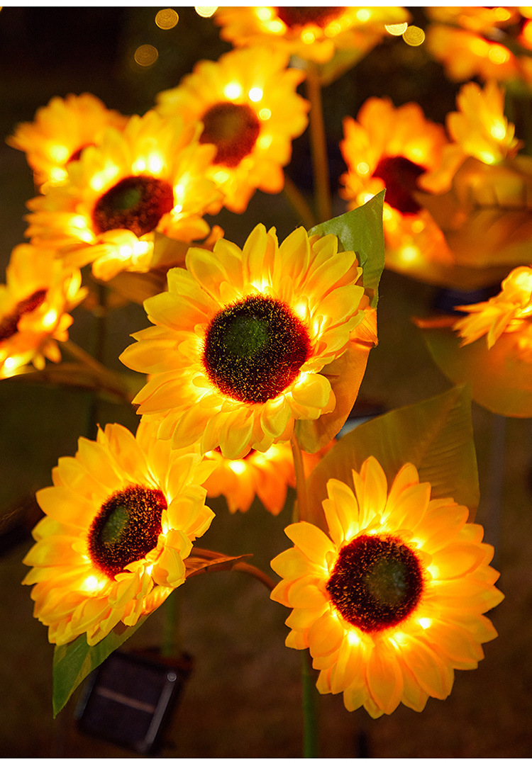 Zonne-energie LED-tuinverlichting met zonnebloemen - Set van 3, IP44 waterdicht, automatische verlichting van 6-12 uur, CE-gecertificeerd (ACE123), decoratieve buitenverlichting_voghion.com