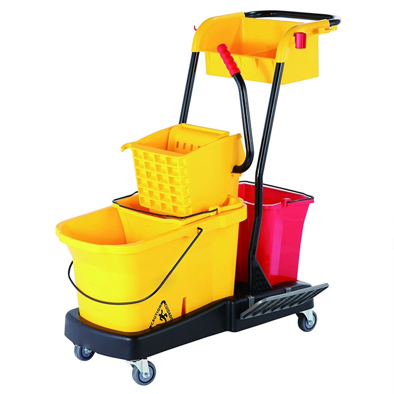 Multifunctional cleaning cart with water bucket and trash bin for hotel room mobile storage