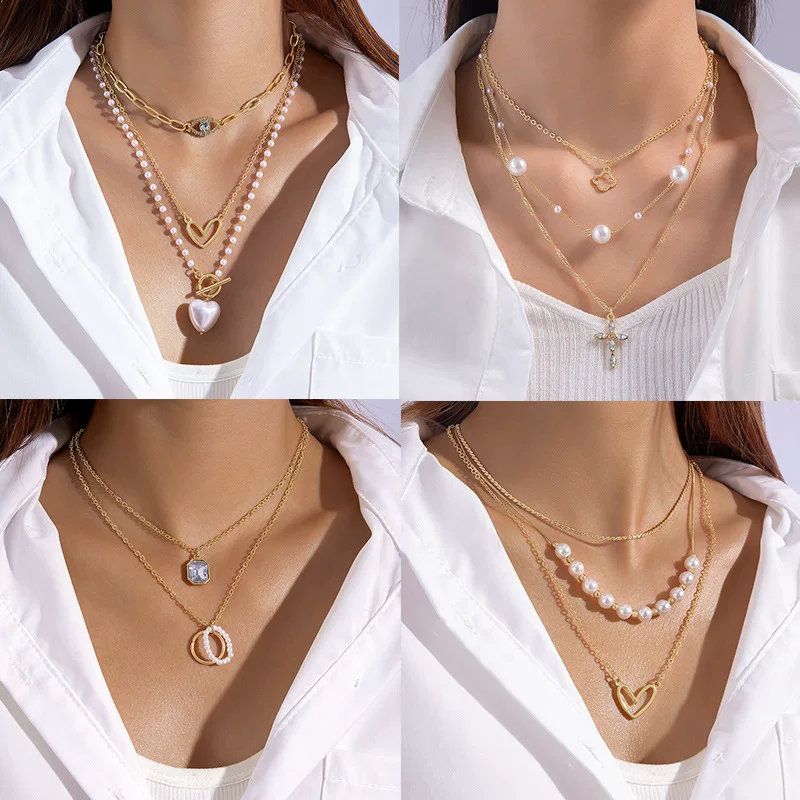 (Cross-border trading), fashionable pendant pearl, universal necklace, ring, four-leaf clover