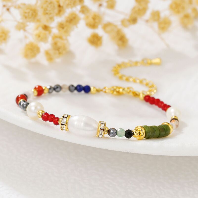 25 Autumn and Winter New Natural Stone Freshwater Pearl Bead Bracelet Necklace Red and Green Color Zircon Aventurine Girl 100