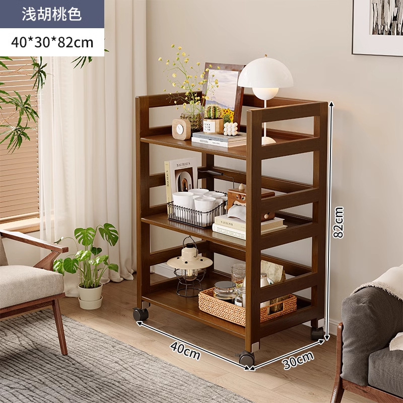 Rack de mesita de noche de madera maciza de color madera de piso a techo en el lado de la sala de estar, cochecito de varios pisos, estante de almacenamiento extraíble para dormitorio