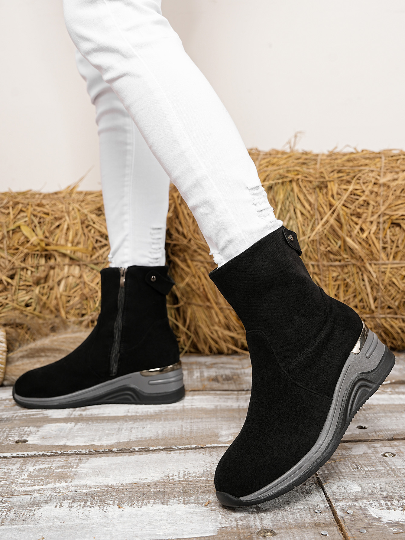 Women's Suede Wedge Ankle Boots With Side Zipper And Platform_voghion.com