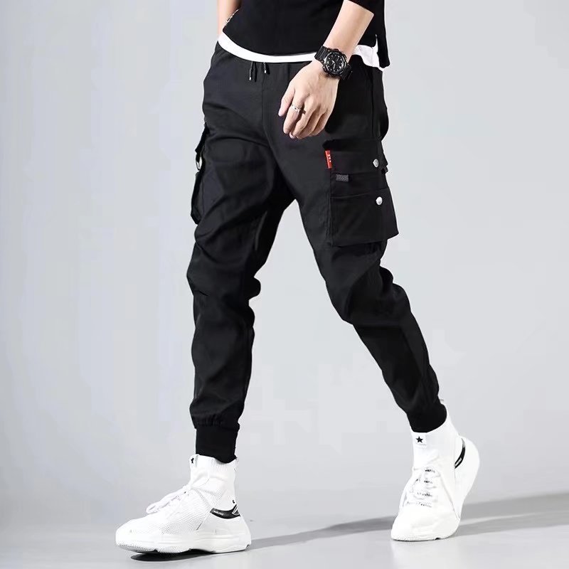 Men's Cargo Pants for Foreign Trade, Spring and Autumn, Multi-Pocket Jogger Pants, Korean Style, Youth Summer Mid-Waist Casual Long Pants Wholesale