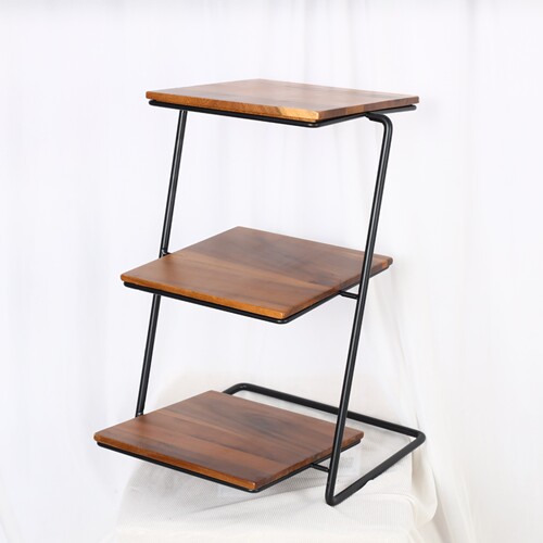 Three-layer iron storage rack, acacia wood tray, cake dessert tray, tasting plate, fruit ornaments, afternoon tea display stand