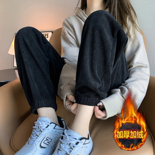 Women's Sport Pants Loose Leg Warm Fleece Lined Hooded Pants for Autumn/Winter, Tall and Slim Fit, Versatile Fashion Trendy Hot Sale