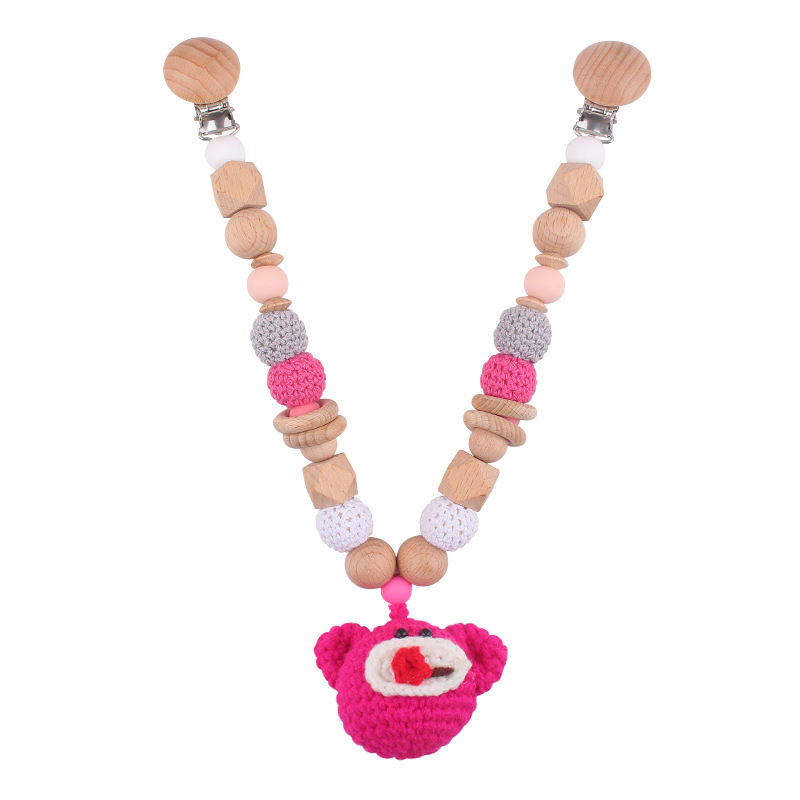 Cadena de chupete de bebé Campana de cama de bebé de madera Muñeca de ganchillo cordón anti-pérdida Cochecito de bebé Hanging toy