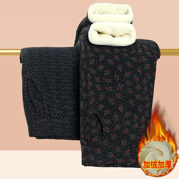 Теплые брюки среднего и пожилого возраста женские бархатные толстые мамы хлопчатобумажные брюки бабушки осенние и зимние толстые хлопчатобумажные брюки