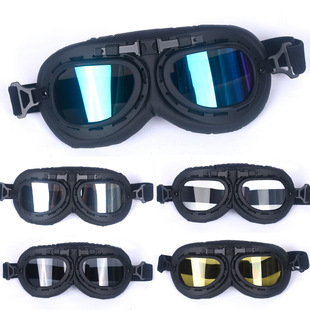 Motorcycle Retro Harley Riding Goggles Mountaineering Glasses Windproof and Waterproof Black Frame Retro Pilot Goggles