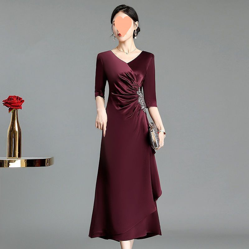时尚高端喜婆婆婚宴礼服裙晚礼服夏季新款纯色重工镶钻长款连衣裙|undefined