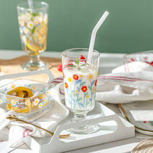 玻璃冷饮杯冰激凌杯牛奶果汁饮料杯餐厅网红创意小雏菊甜品杯