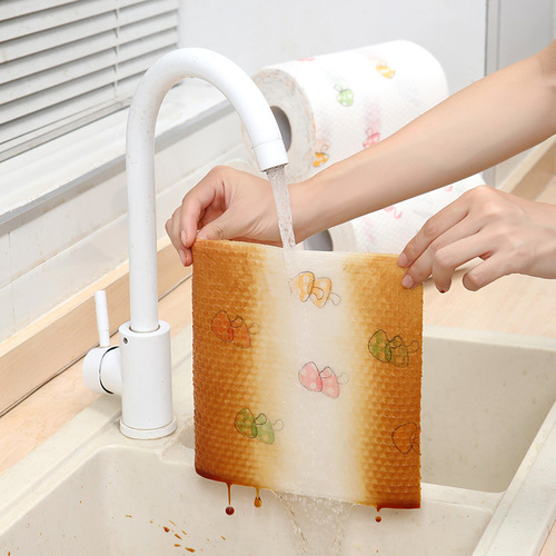 Lazycat Sponge Print Kitchen Non-woven Dry Wet Dual-use Daily Use Cleaning Cloth Dishcloth Disposable Kitchen Paper