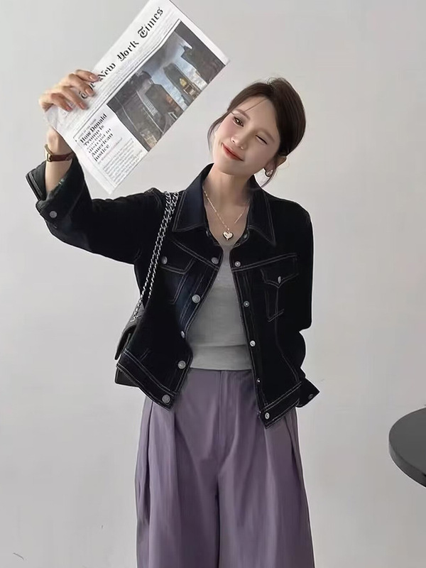 牛仔外套女春秋新款韩系复古百搭短款丹宁色气质长袖上衣休闲女款|undefined