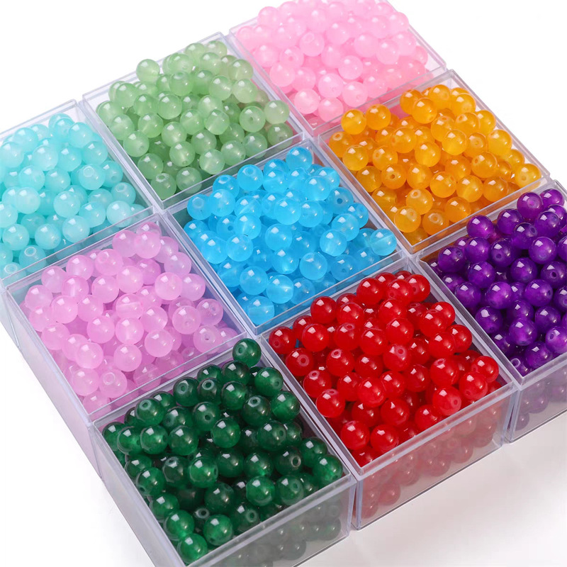 4/6/8/10mm Imitation Jade Chalcedony Glass Beads Straight Hole Round Beads Loose Beads DIY Handmade Beaded Bracelet Necklace Materials