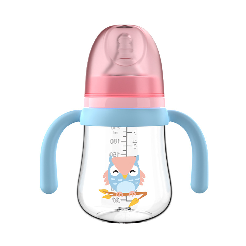 Chupete de boca ancha para bebés 210/270ml serie de barriga grande con mango biberón PP sin pajita