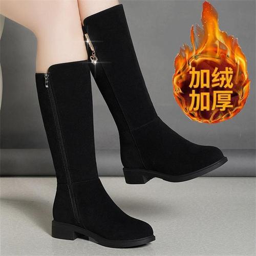 Frosted Velvet Snow Boots for Women, Chunky Heel — Autumn/Winter Mid-Calf Style, Women's Mid-Heel Warm & Fleece-Lined Boots