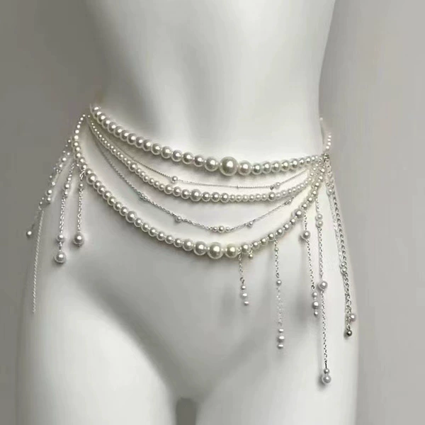 Multi -layer pearl flowing waist chain