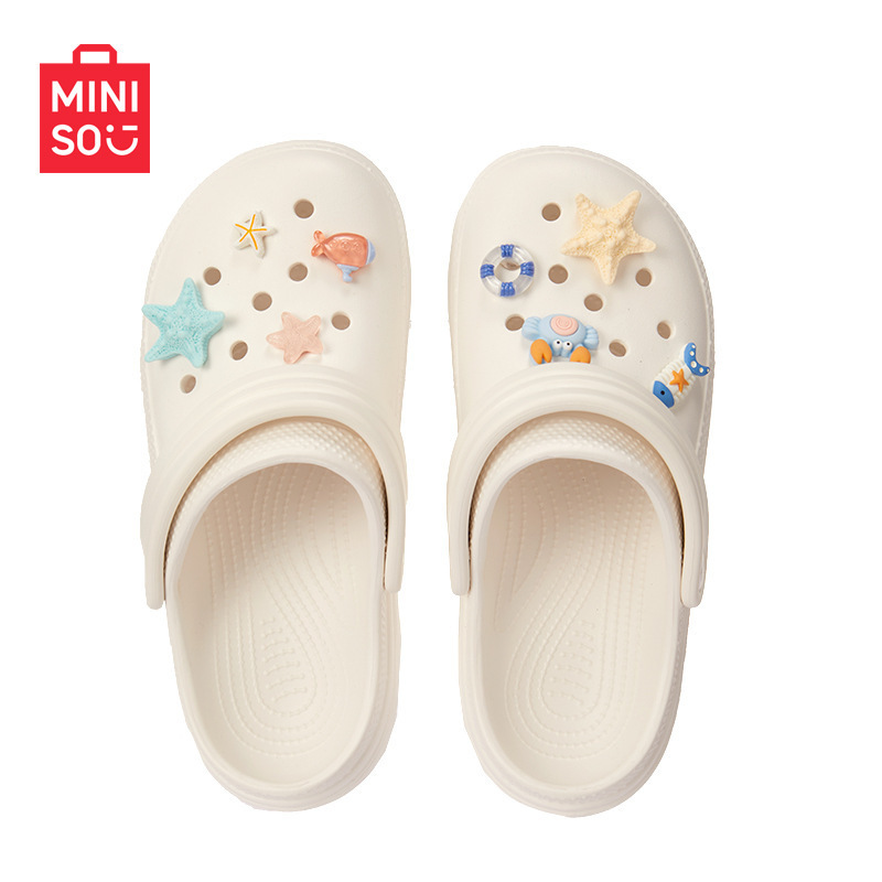 MINISO名創優品の有名な高品質の穴あきスリッパ、厚底カジュアル、かわいい、通気性のあるスリッパ、ビーチシューズ、消臭アウターウェア、アウトドア|undefined