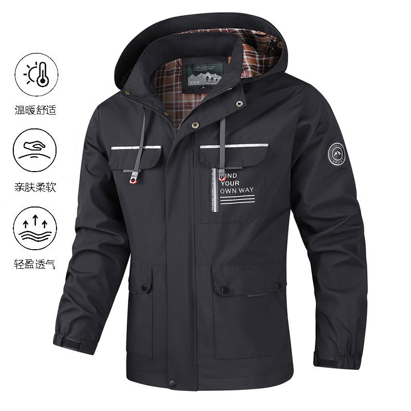 Cross-border New Casual Work Jacket Men's Spring and Autumn Handsome Fashionable Hooded Jacket Outdoor Thin Coat Jacket