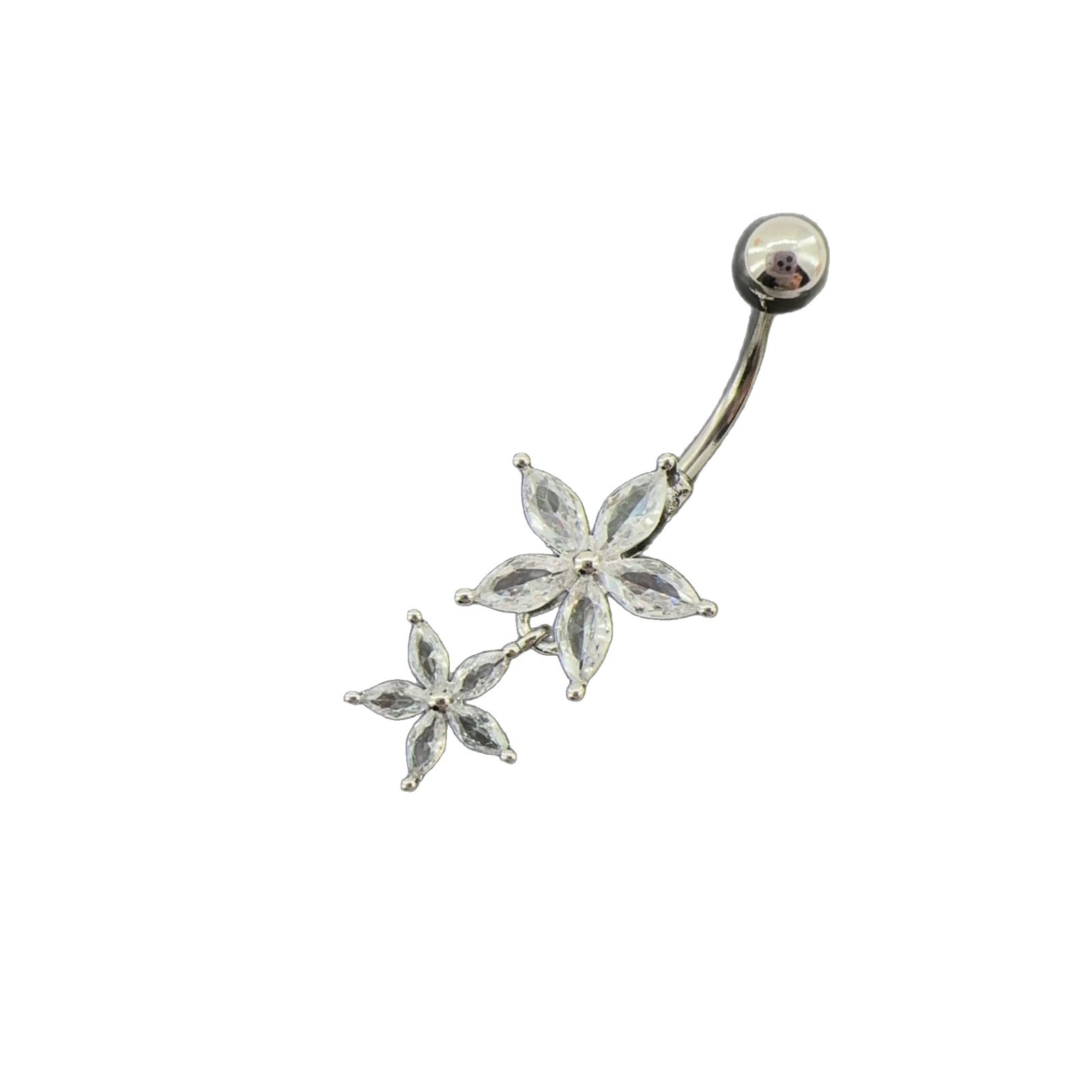 Diamond Zircon Flower Navel Piercing Elegant Belly Button Ring_voghion.com