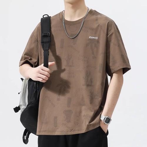 Men's Summer 2025 New Arrival Trendy Casual Breathable Ice Silk Quick-Dry Print Loose T-Shirt