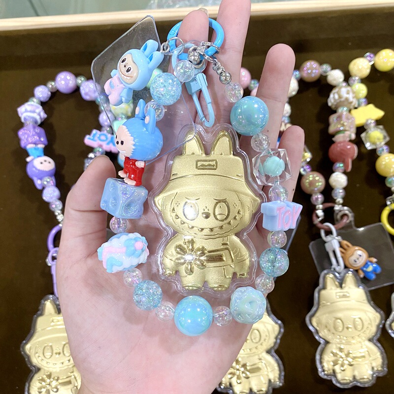 泡泡玛特足金labubu拉布布卡通手机链绳钥匙扣包包挂饰女配件爆款|undefined