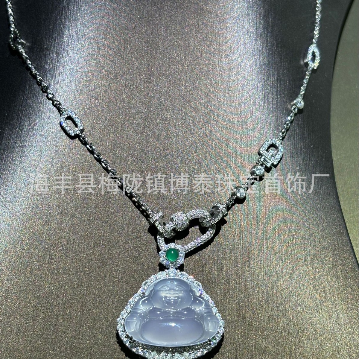 Botai S925 Silver Purple Natural Pendant Jade Pendant Buckle Necklace Big Belly Buddha Sweater Chain Gift for Mother