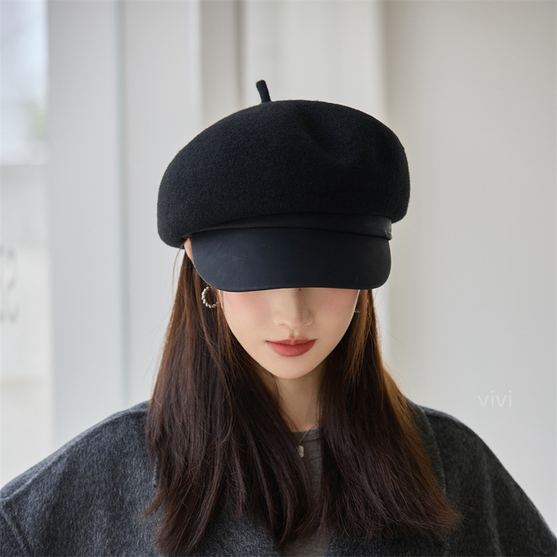 韩版秋冬季帽子女时尚高级感皮檐贝雷帽保暖优雅气质百搭鸭舌帽|undefined
