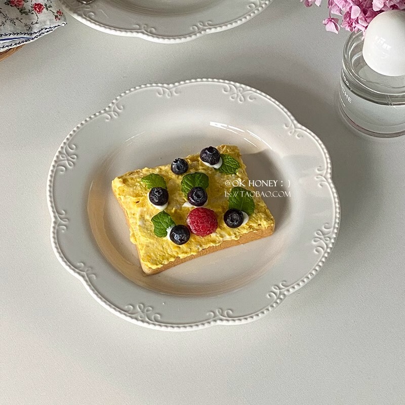 フレンチインズレトロスタイルプレート、高級レリーフレースホワイトプレート、朝食皿、平皿、デザートプレート、ケーキプレート|undefined