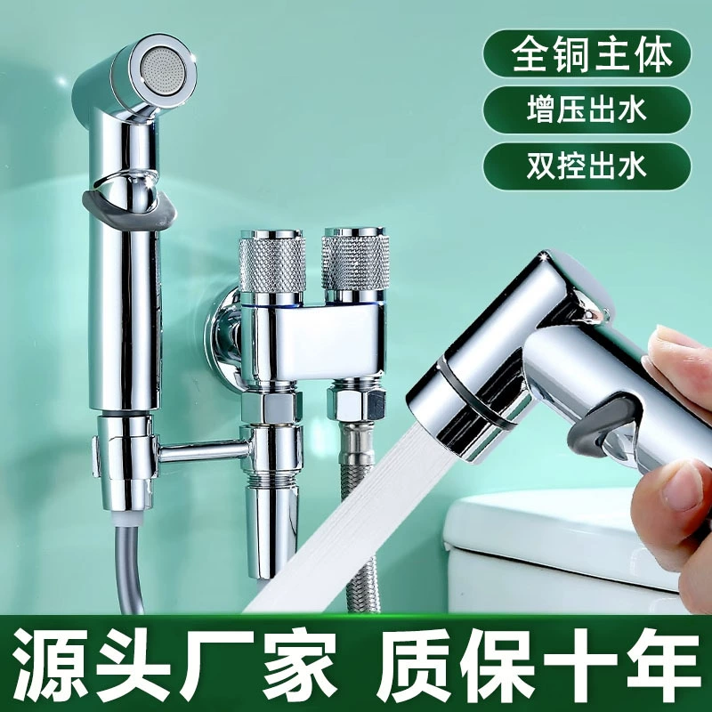 Все медные туалеты Компаньон-распылитель Один-в-два-выход Промывочный костюм Бытовой Туалет Женская стирка Смывочный угловой клапан высокого давления