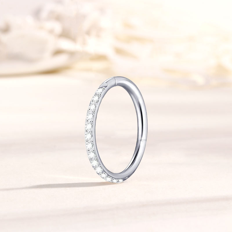 G23 Titanium Alloy Earrings Nose Ring Lip Ring Ear Bone Ring Closed Split Ring Inlaid with Zirconium Piercing Jewelry Wholesale Factory Trade