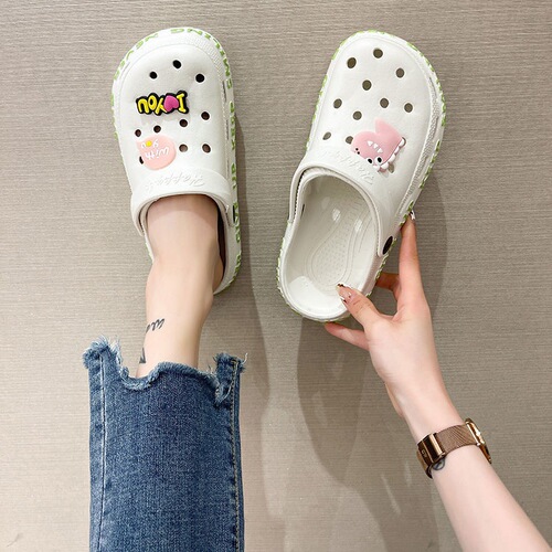 Women's Men's Garden Shoes Parent-child Couple Ins Beach Shoes Korean Style Open-toe Slippers Anti-slip Slippers with Caps
