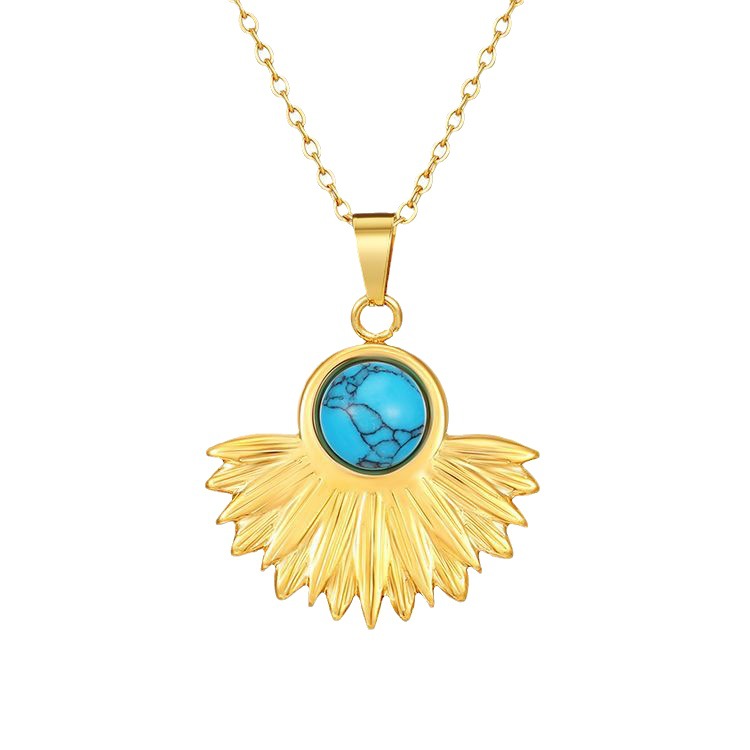 Collier d'amour en queue de poisson de luxe léger transfrontalier mode or naturel turquoise pendentif en acier titane en forme d'éventail collier de clavicule chaîne pour Wo_voghion.com