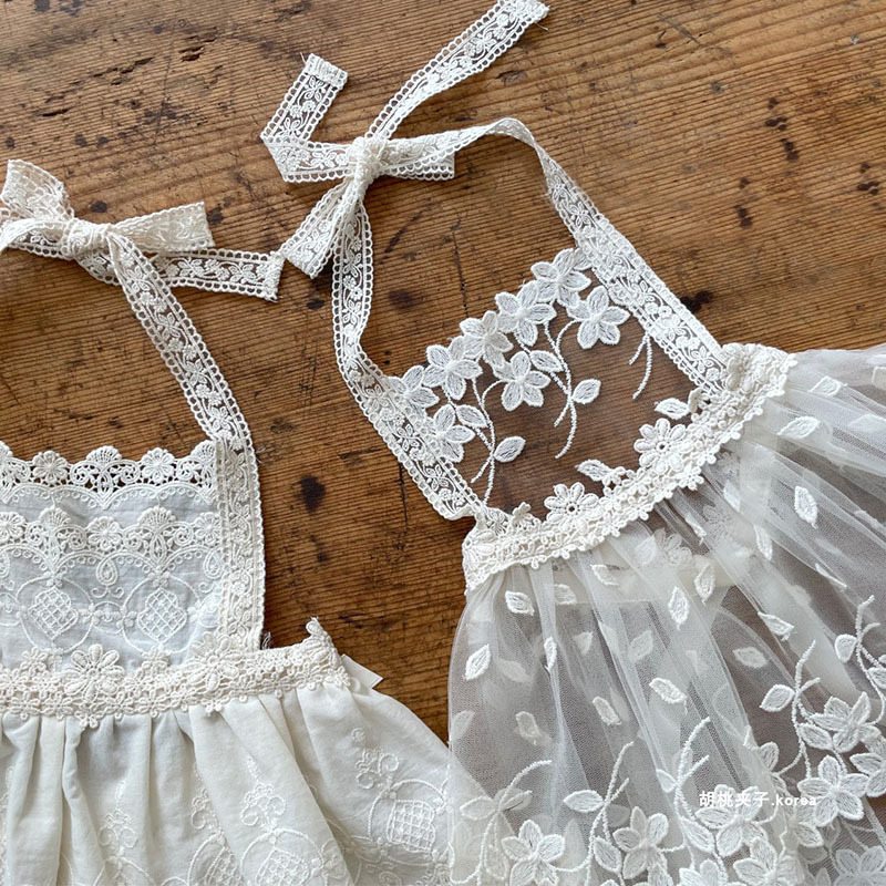 Estilo coreano ins ropa para niños primavera y otoño niñas de moda encaje exterior delantal vestido bebé princesa encaje falda