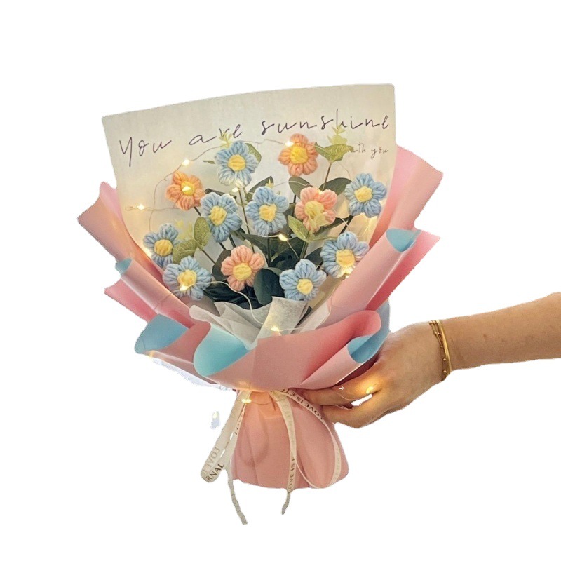 Handmade flower finished knitted wool flower bouquet, fake flowers for Teacher's Day, teacher girlfriend best friend, flower factory wholesale
