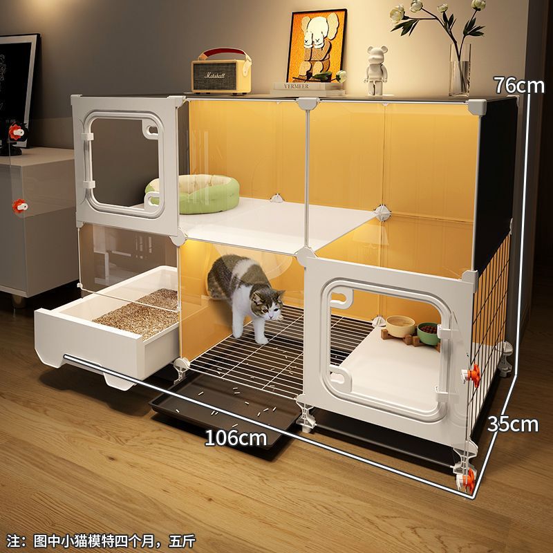 現代的な猫用ヴィラ、引き出し式家庭用トイレ一体型、室内自由組み立て、ワンルームワンリビング家庭用猫ケージ|undefined