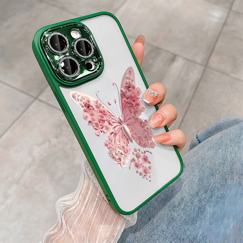 Lämplig för Promax Salon Butterfly-telefonskal till iPhone 15, 3D-damskal med blixtlås och diamantlinsfilm, 13_voghion.com