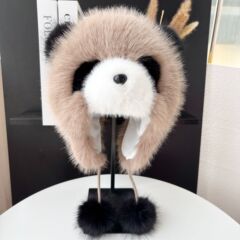 网红新款熊猫帽子时尚仿狐狸毛护耳帽成人冬季亲子帽子批发潮流
