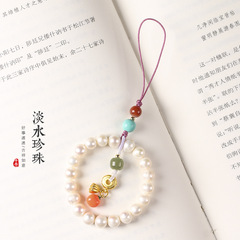 原創淡水珍珠手機鏈掛飾好事連連女神個性創意包包田園風掛件禮物