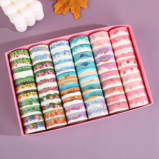 60 рулованных коробок и бумажная лента handmade DIY декоративные границы рукоподчёт руки, бумажное цветок, трава и звезды облака четыре времени года