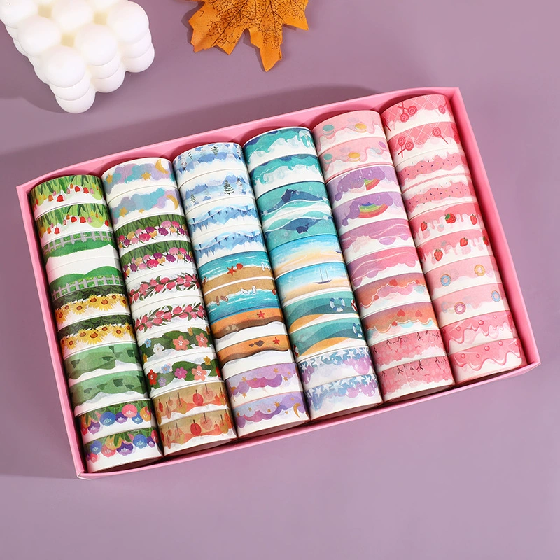 60 рулованных коробок и бумажная лента handmade DIY декоративные границы рукоподчёт руки, бумажное цветок, трава и звезды облака четыре времени года