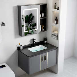 跨境太空铝合金浴室柜组合圆角洗手盆洗脸盆酒店陶瓷一体洗漱台池