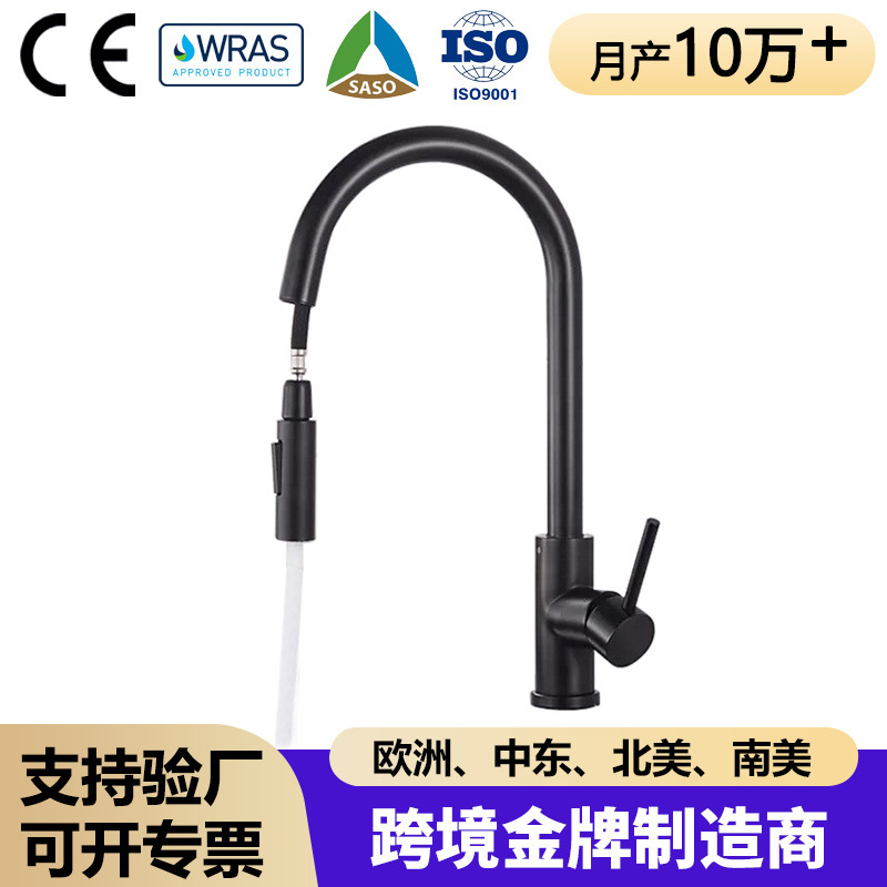 Cross-Border Kitchen Pull-Out Faucet 304 Stainless Steel Main Body Hot and Cold Faucet Scandinavian Vegetable Sink Retractable Cross-Border Kitchen Pull-Out Faucet 304 Stainless Steel Main Body Hot and Cold Faucet Scandinavian Vegetable Sink Retractable